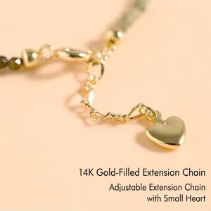Fine 2mm yellow tourmaline bracelet with 14K gold-filled heart extender chain detail