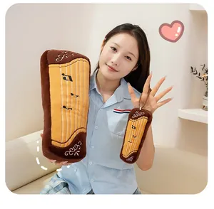 Creative musical instrument plush dolls in two sizes being showcased by a smiling model