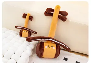 Pair of cute musical instrument plush toys in Erhu shape on a beige sofa.