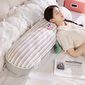Striped ice silk body pillow with cute mouse embroidery for side sleeping comfort