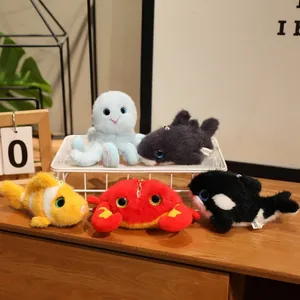 Cute marine animal plush toy keychains collection with octopus crab and whale charm