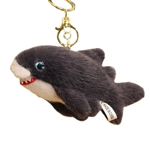 Adorable soft shark plush keychain ocean animal pendant toy with golden ring for kids