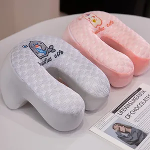 Ergonomic ice silk U-shaped nap pillow for office desk sleeping with cartoon design
