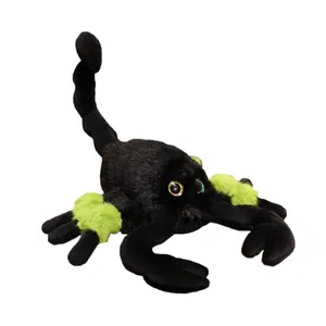 Plush scorpion toy pendant in black and neon green, isolated on white background