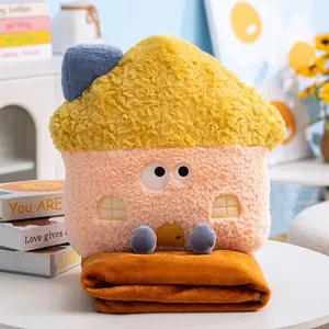 Süßes Plüschkissen und weiche Decke im 2-in-1 Cartoon-Haus-Design für das Büro