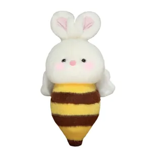 Schattige creatieve knuffel met wit konijnenhoofd en geel gestreept bijenlichaam