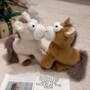 Funny plush horse dolls touching noses with big eyes, cute animal toy decor