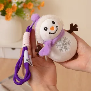 Cute Christmas snowman plush toy pendant featuring a purple hat and scarf for holiday gifting