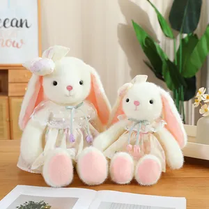 Süßer Blumenkleid Hase Plüschtier Weicher Gefüllter Kaninchen Puppe Mit Spitze Schleife Für Mädchen Zimmer Deko Geschenk