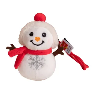 Cute plush Christmas snowman doll pendant with a red scarf and snowflake embroidery detail.