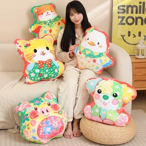 Cute colorful animal shaped plush pillows including cat dog and pig toys for kids