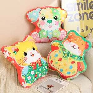 Creative colorful animal-shaped plush pillows featuring dog and cat designs for home decor