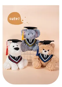 Set di peluche per la laurea con orso elefante e cane con cappelli da dottore