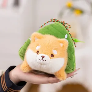 Cute Shiba Inu plush doll in creative zongzi shape keychain for Dragon Boat Festival gift
