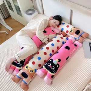 Long Cat Plush Body Pillow For Sleeping Dormitory Bed Side Sleeper Leg Support Cushion Dopamine Style Polka Dot Animal Head Pillow