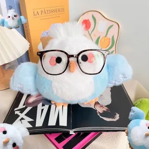 Cute plush milk ball bird doll wearing glasses, perfect for home decor or as a birthday gift