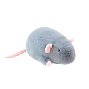 Soft grey mouse plush toy with pink ears, large rat stuffed animal sofa pillow.