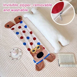 Long cartoon body pillow with removable washable polka dot cover for side sleepers