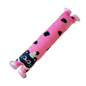 Long pink cat plush body pillow with cute spot patterns for sleeping and dormitory decor
