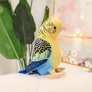 Lifelike budgie plush toy featuring realistic yellow and blue feathers for bird lovers