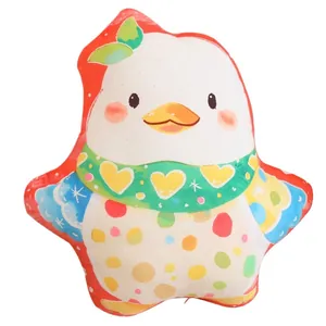 Colorful cartoon duck plush pillow with heart and polka dot pattern for kids decor