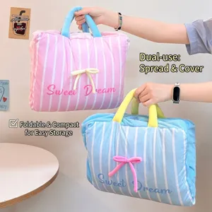 Mantas de almohada multifuncionales con lazo a rayas en rosa y azul para oficina