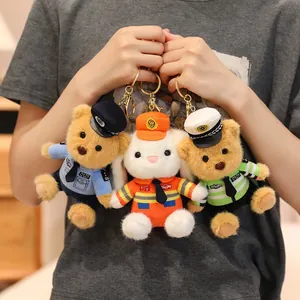 Mignon Porte-Clés en Peluche Ours Lapin Policier Mini Poupée Uniforme Pompier Forces Spéciales Pendentif de Sac Cadeau