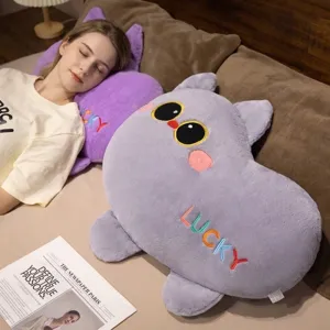 Oreiller en peluche chat chanceux, coussin animal en forme de cœur pour déco