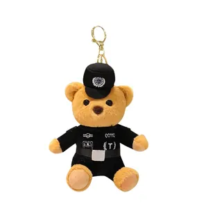 Porte-clés en peluche ours policier mignon pour décoration de sac et cadeaux