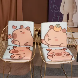 Cojín de Asiento Cuadrado de Carpincho Animado Seda de Hielo Espuma Viscoelástica para Silla de Oficina Estudiante Comedor Hogar
