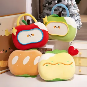 Lindo Almohada de Siesta de Látex con Forma de Manzana Doble Cara Seda de Hielo Felpa Portátil Dibujos Animados Cojín de Oficina