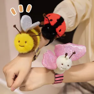 Bracelets à claquer en peluche insectes abeille coccinelle papillon pour enfants