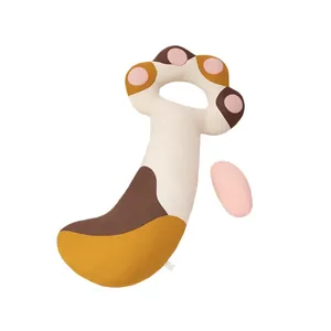 Soft cat paw long body pillow for sleeping and leg support in tricolor design