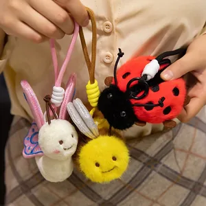 Pendentifs en peluche insectes mignons avec bracelet à claquer abeille et coccinelle