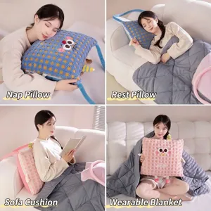 Cute cartoon 2-in-1 pillow blanket for office nap and home comfort