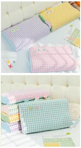 Colorful waffle memory foam pillows with cute cartoon cat ears and embroidery details