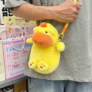 Yellow plush capybara-themed crossbody phone bag being worn as a cute accessory gift.