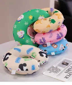Pila de almohadas de viaje en U de espuma viscoelástica de seda con dibujos monos