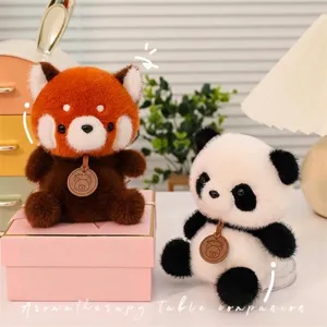 Entzückende Aromatherapie-Plüschpandas und Rote Pandas auf einer rosa Geschenkbox