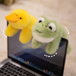 Cute plush duck and frog laptop screen companions for office desk decoration toy
