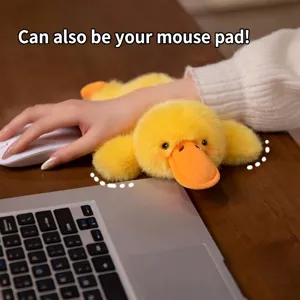 Cute yellow duck plush wrist rest and mouse pad for office desk decor and comfort