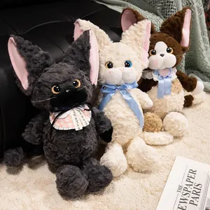 Niedliche Devon Rex Katzen Plüschtiere mit Lockenfell, Schleifen und Lätzchen Set
