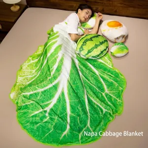Manta de Peluche de Simulación de Alimentos Vegetales Col China Sandía Huevo Frito Creativa Almacenable Viaje Siesta Oficina Aire Acondicionado Manta Envolvente Decoración Hogar Regalo