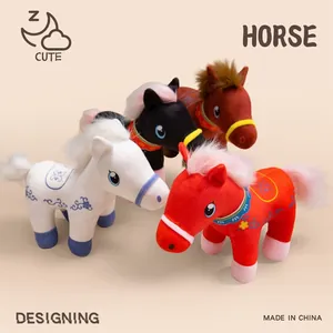 Cute Horse Plush Toy Zodiac Year Of The Horse Mascot Stuffed Animal With Traditional Cloud Embroidery Patterns Soft PP Cotton Home Decor Gift For Children Women