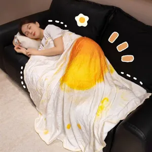 Divertido set de manta y almohada de felpa con diseño de huevo frito 3D creativo