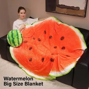 Manta suave con estampado de sandía creativa y juego de almohada