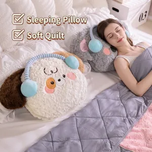 Conjunto de almohada y manta de peluche de animales 2 en 1 para siesta y coche suave