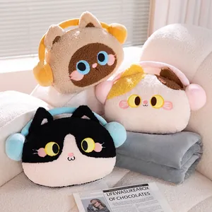Simpatici cuscini coperta gatto in peluche con design cuffie per ufficio e decoro