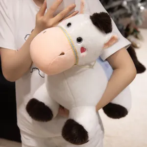 Adorable white plush horse toy with brown mane, soft stuffed pony mascot for kids' gift.