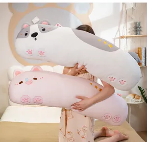 Long ice silk body pillow with cute cartoon animal designs for comfortable sleep